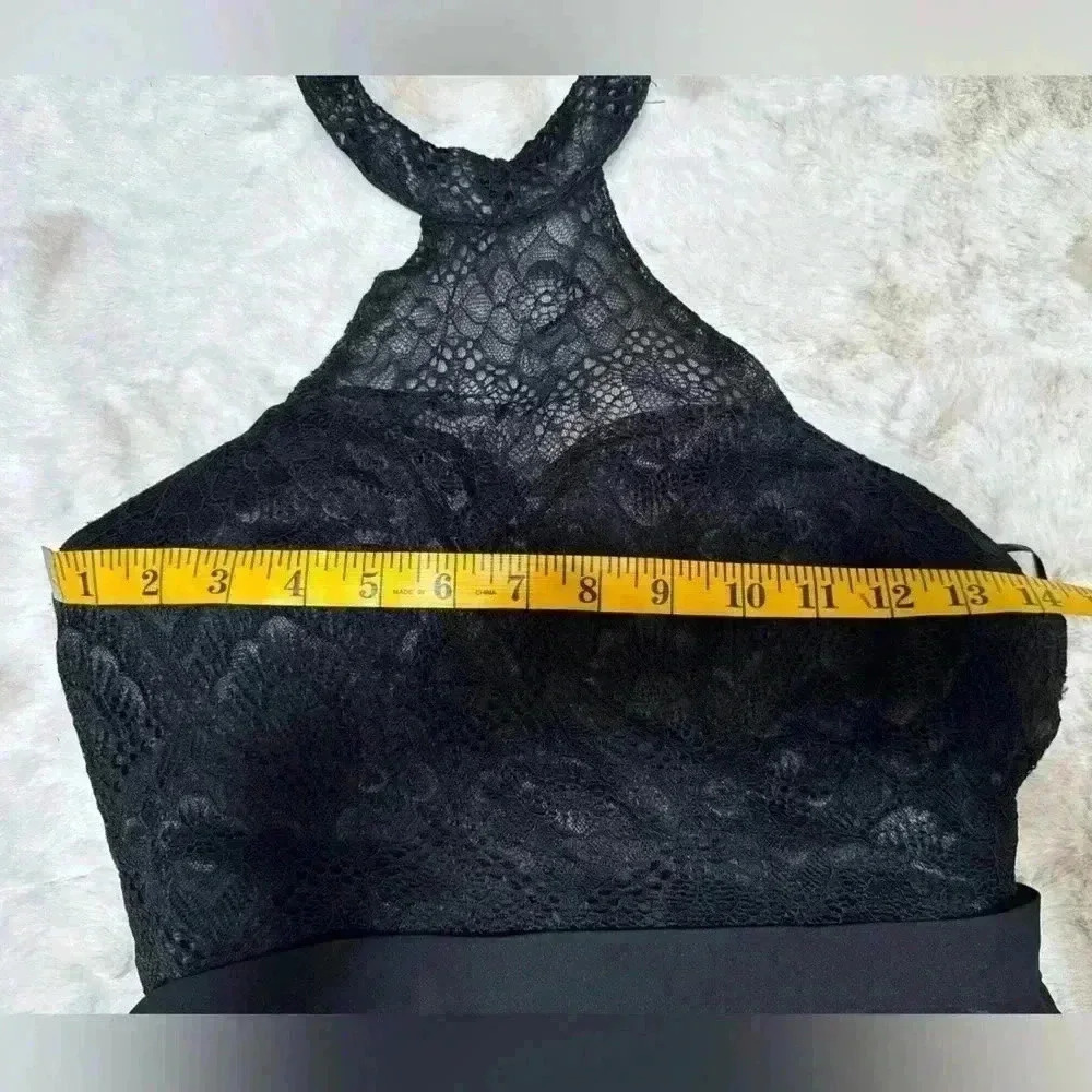 Black Maxi Flare Halter Dress Lace Bodice Size S - Picture 8 of 16